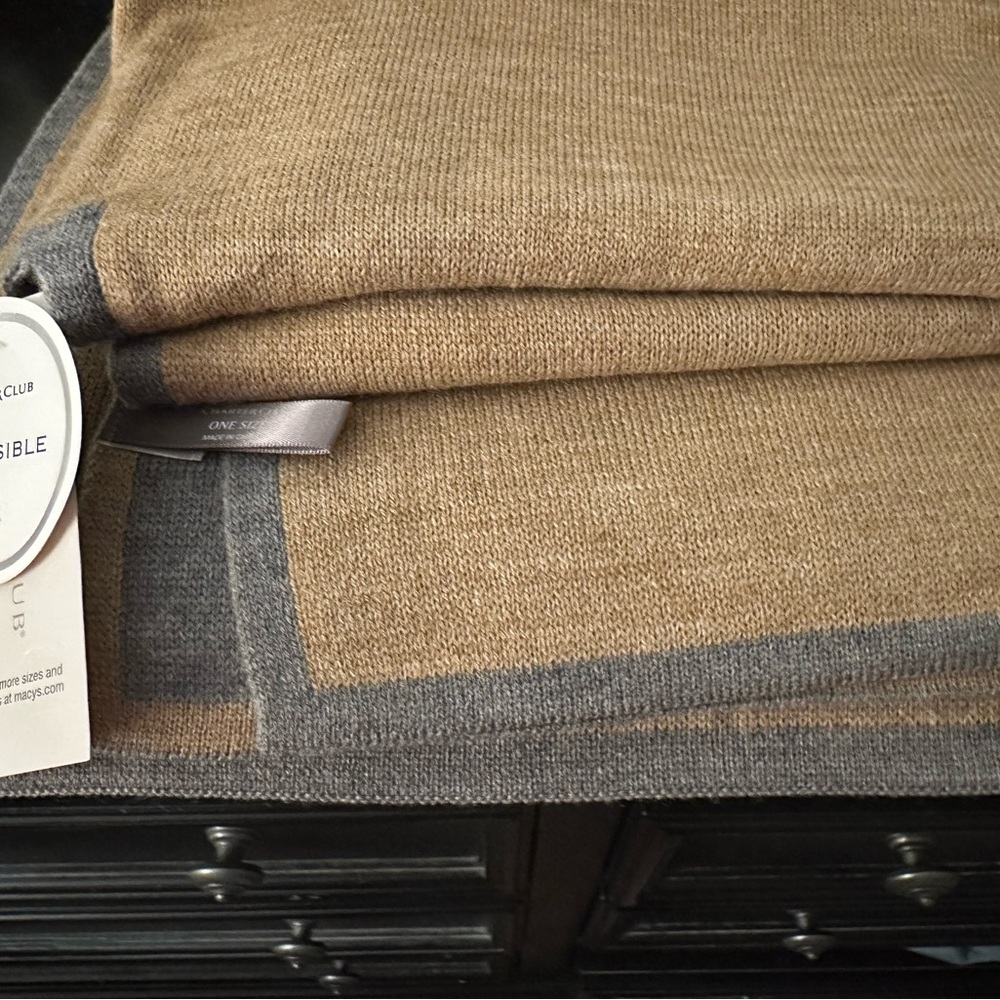 Charter Club Dual-Tone Wool Scarf - Beige and Gray